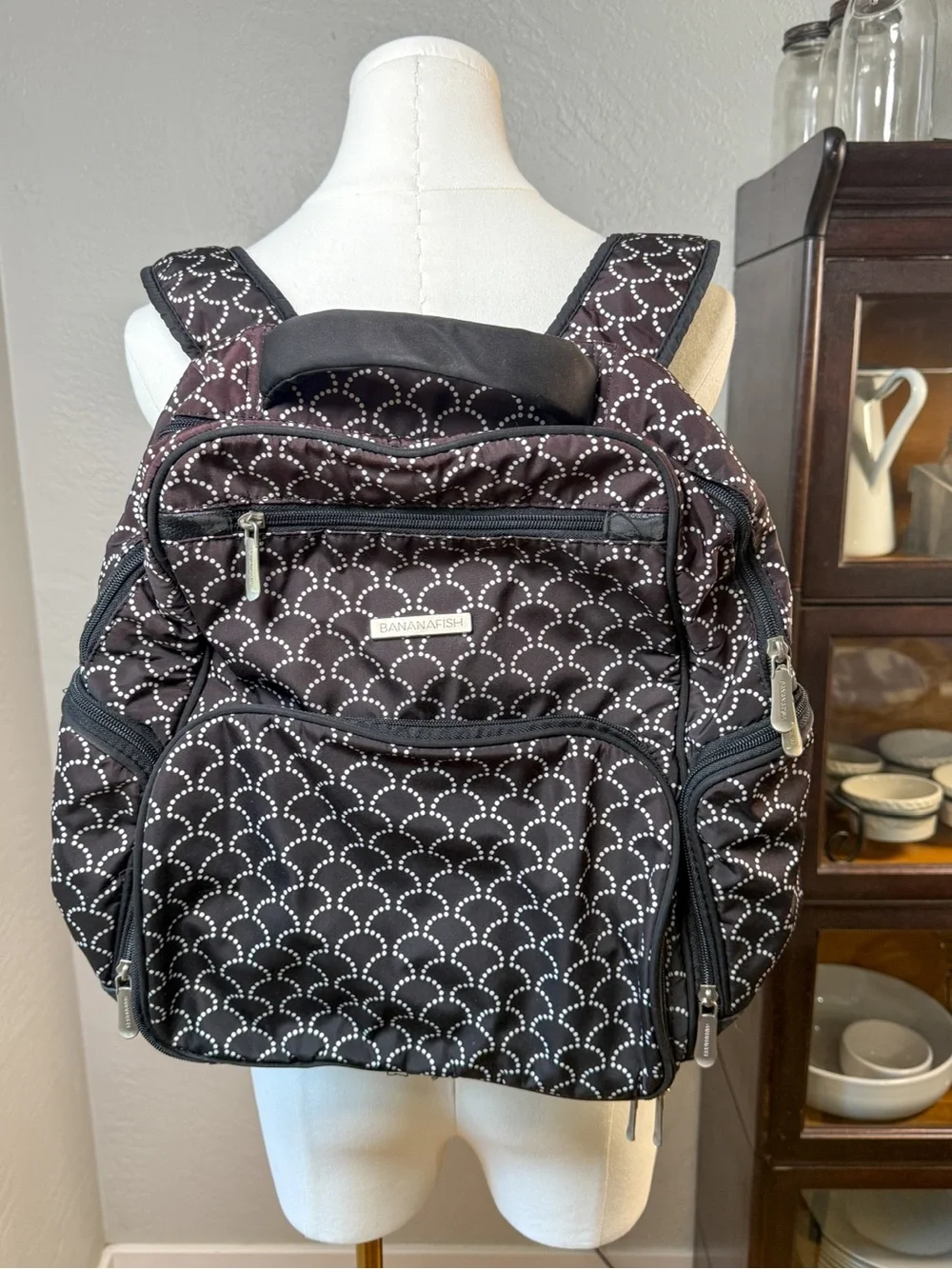 Bananafish Diaper Bag Backpack Black White Quilted Baby Travel Organizer